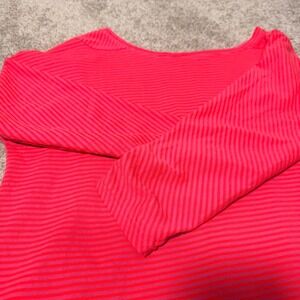 Be Inspired Women Neon Pink Orange Striped Activewear Top Pleated Back Large
